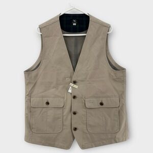 Ken Collection Japan Vest Mens XL Khaki Cotton Outdoor Fish Safari‎ Utility NWT